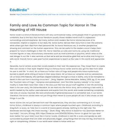 Family and Love As Common Topic for Horror in The Haunting of Hill House