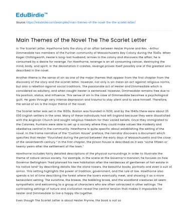 Main Themes of the Novel The The Scarlet Letter