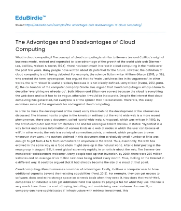 The Advantages and Disadvantages of Cloud Computing