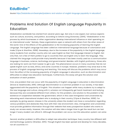 Problems And Solution Of English Language Popularity In Education