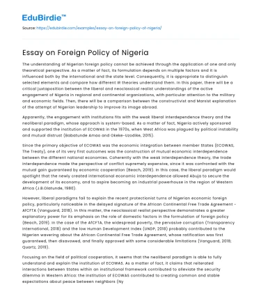 Essay on Foreign Policy of Nigeria