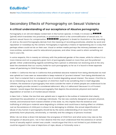 Secondary Effects of Pornography on Sexual Violence