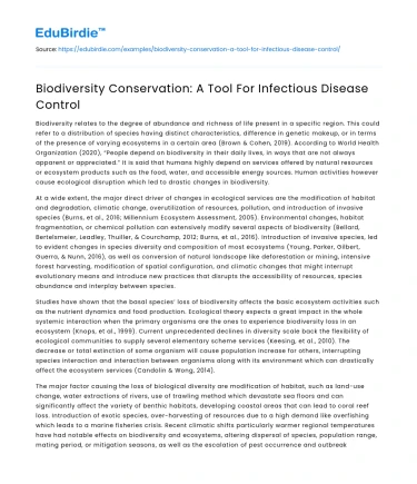 Biodiversity Conservation: A Tool For Infectious Disease Control
