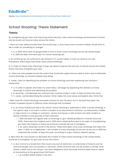 School Shooting: Thesis Statement