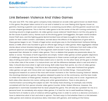 Link Between Violence And Video Games
