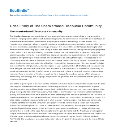 Case Study of The Sneakerhead Discourse Community