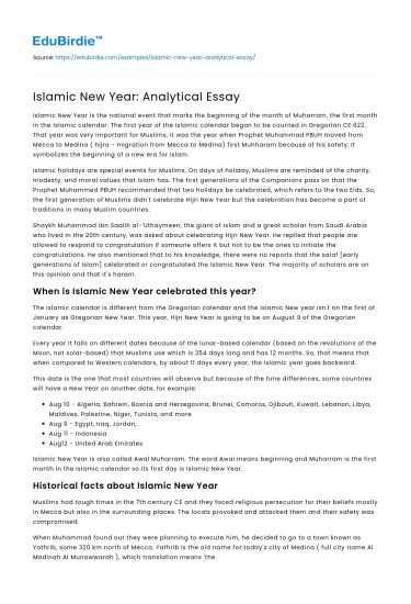 Islamic New Year: Analytical Essay