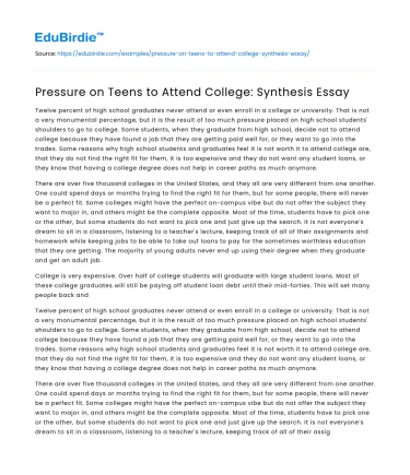 Pressure on Teens to Attend College: Synthesis Essay