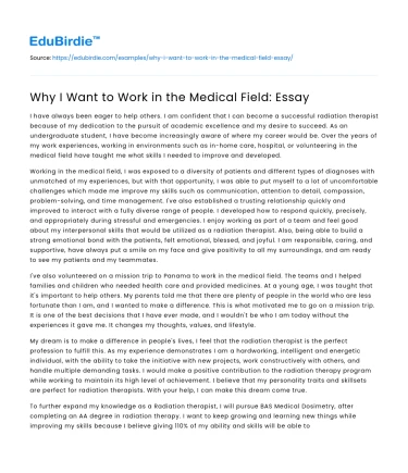 Why I Want to Work in the Medical Field: Essay