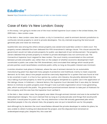 Case of Kelo Vs New London: Essay