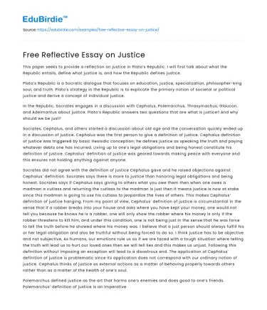 Free Reflective Essay on Justice