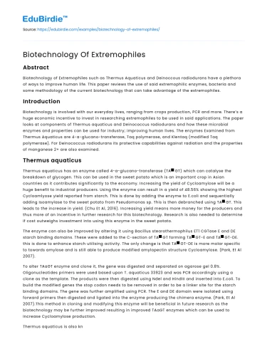 Biotechnology Of Extremophiles