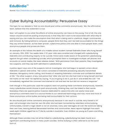 Cyber Bullying Accountability: Persuasive Essay