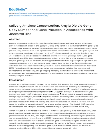 Salivary Amylase and Amy1a Gene Evolution with Diet