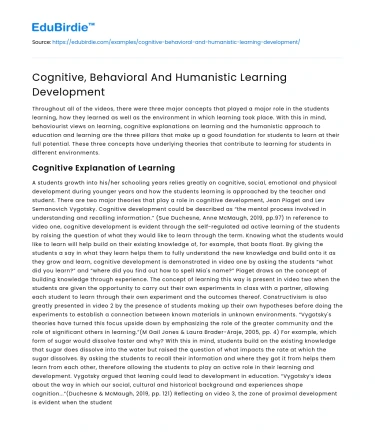 Cognitive, Behavioral And Humanistic Learning Development