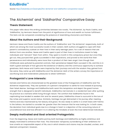 The Alchemist’ and ‘Siddhartha’ Comparative Essay