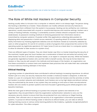 The Role of White Hat Hackers in Computer Security