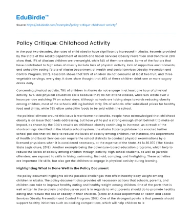 Policy Critique: Childhood Activity