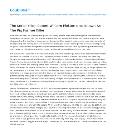 Robert William Pickton: The Pig Farmer Killer