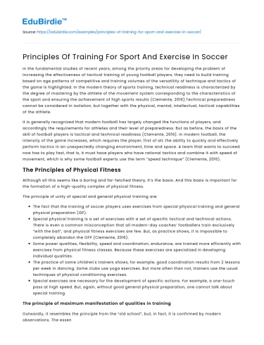Principles Of Training For Sport And Exercise In Soccer