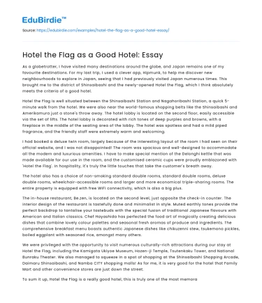 Hotel the Flag as a Good Hotel: Essay