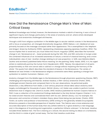 How Did the Renaissance Change Man’s View of Man: Critical Essay