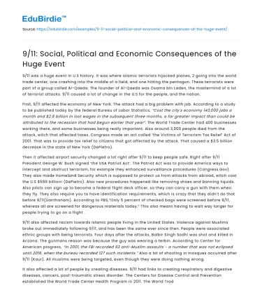 9/11: Social, Political and Economic Consequences of the Huge Event