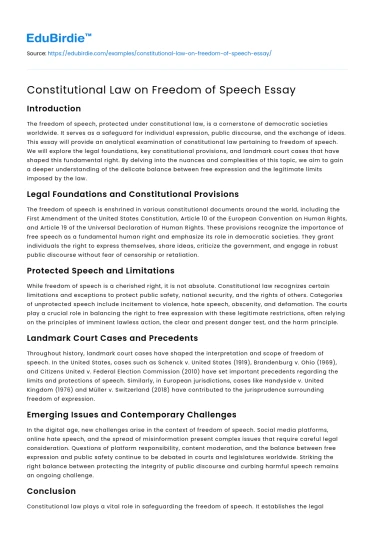 Constitutional Law on Freedom of Speech Essay