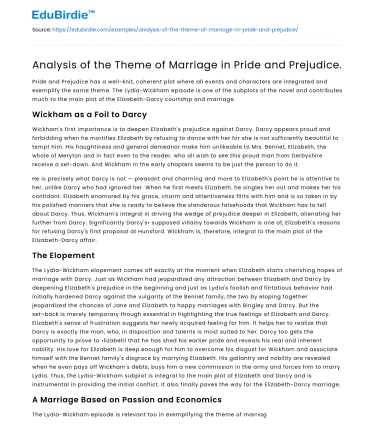 Analysis of the Theme of Marriage in Pride and Prejudice.