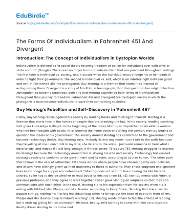 The Forms Of Individualism in Fahrenheit 451 And Divergent