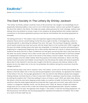 The Dark Society In The Lottery By Shirley Jackson