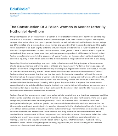 The Construction Of A Fallen Woman In Scarlet Letter By Nathaniel Hawthorn