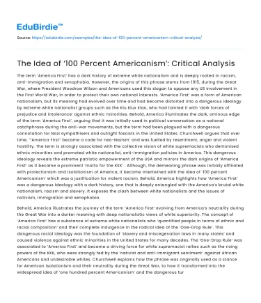 The Idea of ‘100 Percent Americanism’: Critical Analysis
