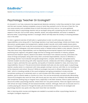 Psychology Teacher Or Ecologist?