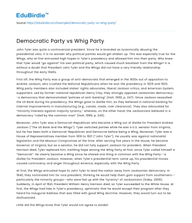 Democratic Party vs Whig Party