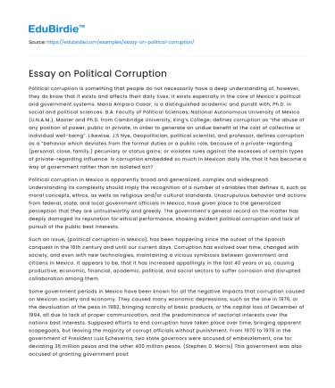 Essay on Political Corruption