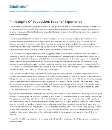 Educator Insights: Philosophy of Education