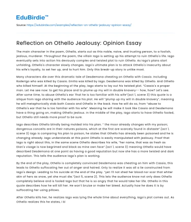 Reflection on Othello Jealousy: Opinion Essay