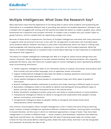 Multiple Intelligences: What Does the Research Say?