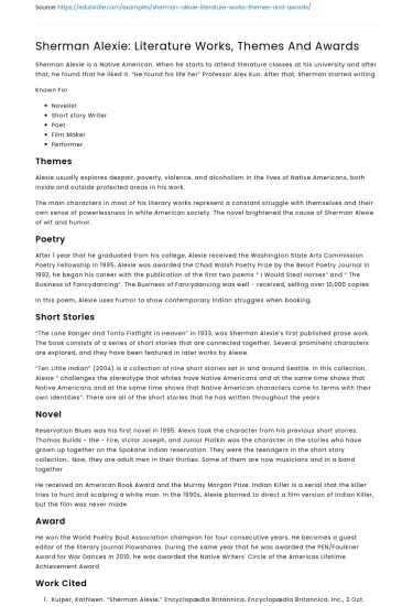 Sherman Alexie: Literature Works, Themes And Awards