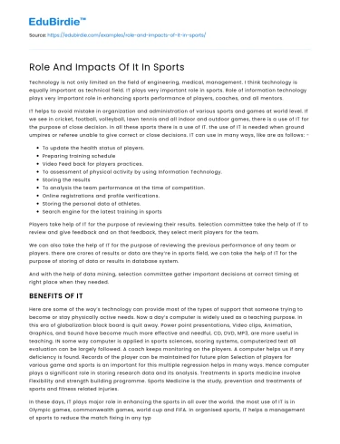 Role And Impacts Of It In Sports