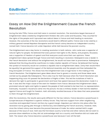 Essay on How Did the Enlightenment Cause the French Revolution