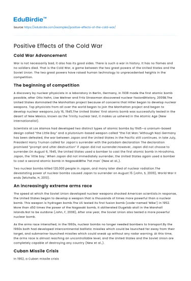 Positive Effects of the Cold War