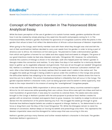 Concept of Nathan’s Garden in The Poisonwood Bible: Analytical Essay