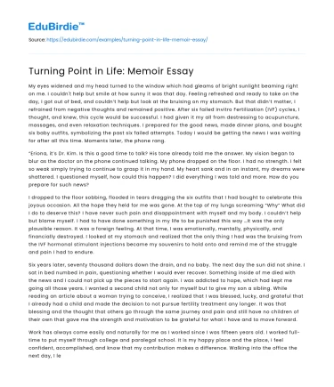 Turning Point in Life: Memoir Essay