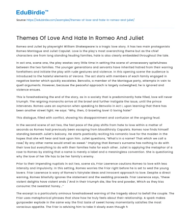 Themes Of Love And Hate In Romeo And Juliet
