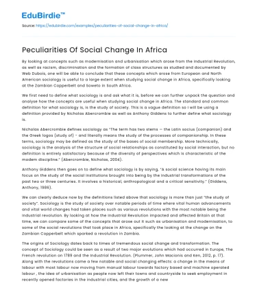 Peculiarities Of Social Change In Africa