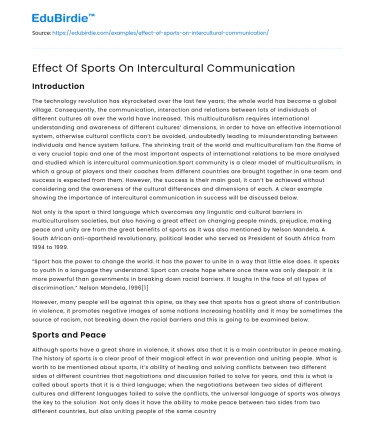 Effect Of Sports On Intercultural Communication