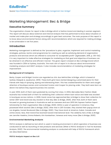 Marketing Management: Bec & Bridge