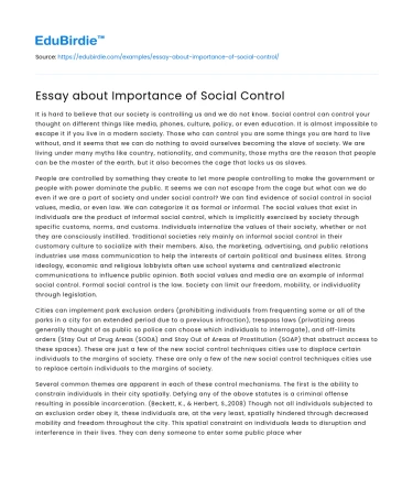 Essay about Importance of Social Control